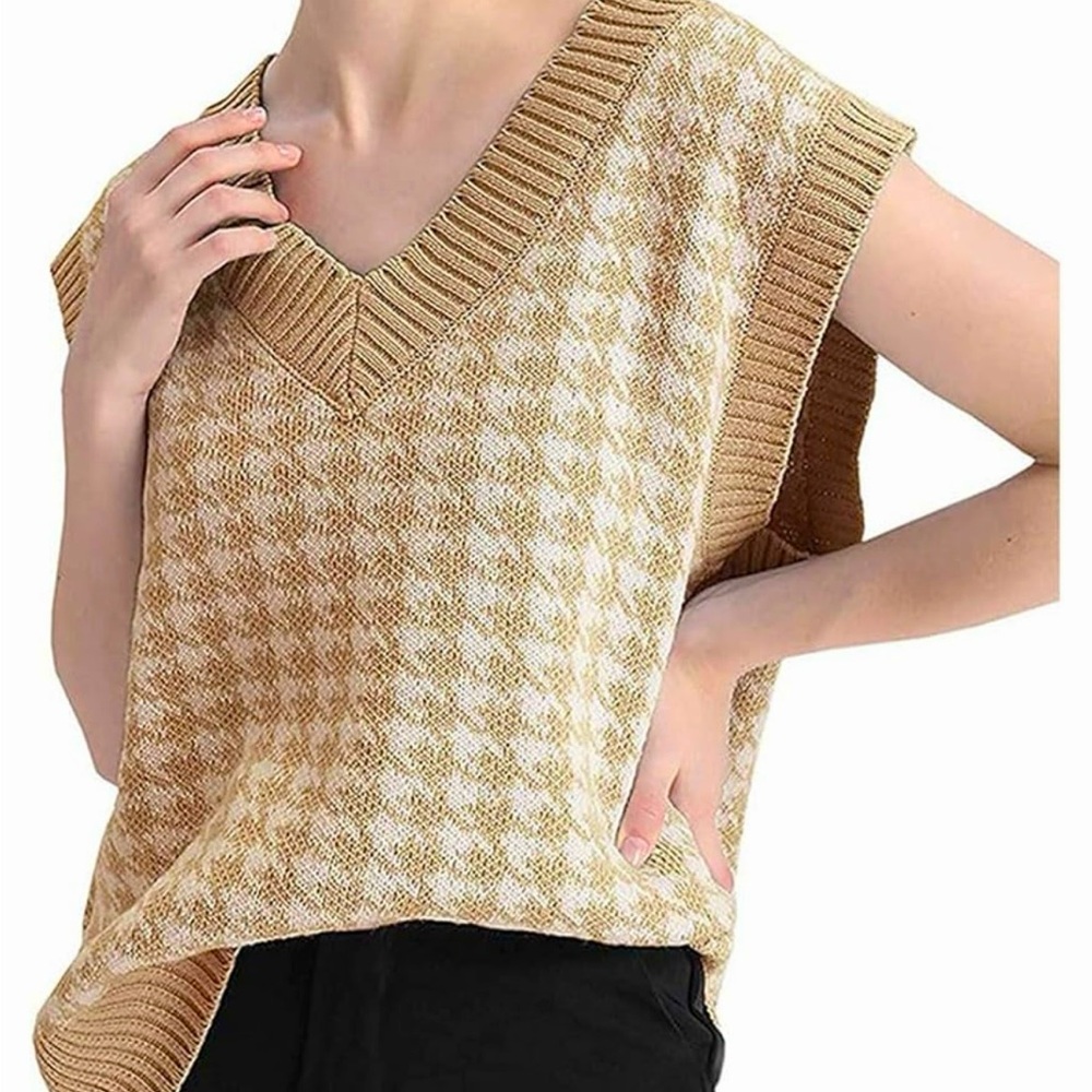 Sdencin Women Houndstooth Pattern Sweater Vest Sleeveless Loose V-Neck 9…